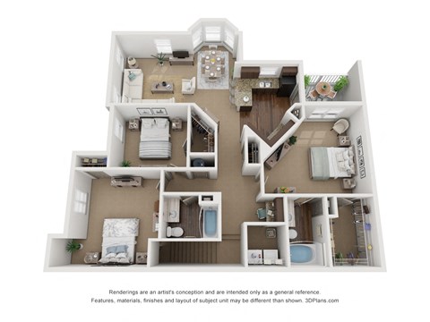 Floor plan for 3 beds, 2 baths, 1455 sqft